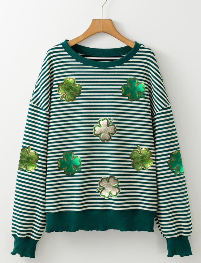 Stripe Lucky Clover Drop Shoulder Sweatshirt  (ships 2-3 weeks)