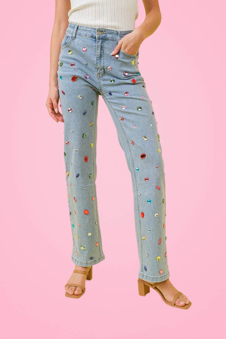 RAINBOW Jeweled Jeans Ships RTS