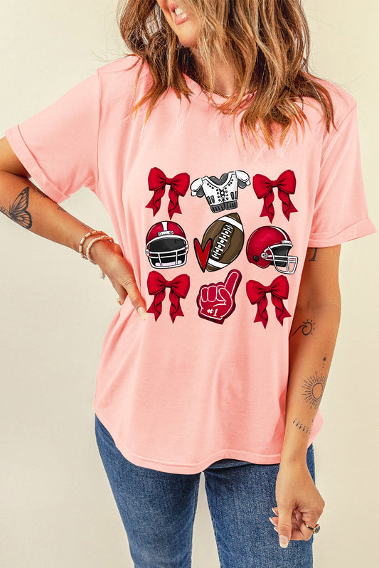 Pink Rugby Cheer Helmet Bow Graphic Tee (ships 2 weeks)