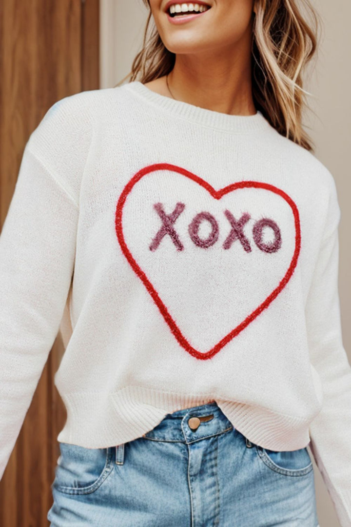 XOXO Round Neck Drop Shoulder Sweater (ships 1-2 weeks)