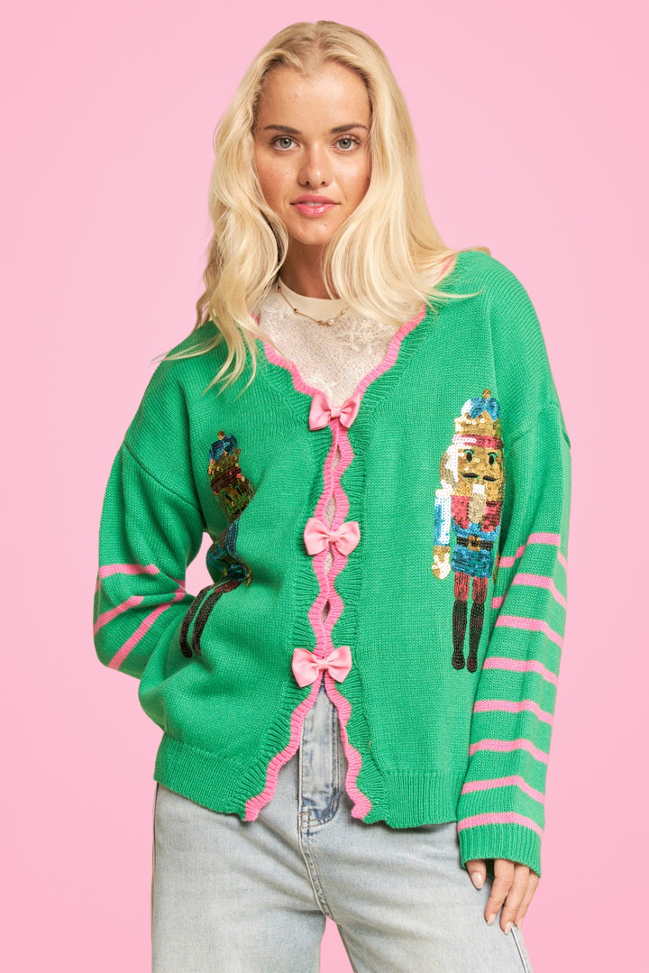 PINK & GREEN NUTCRACKER CARDIGAN RTS