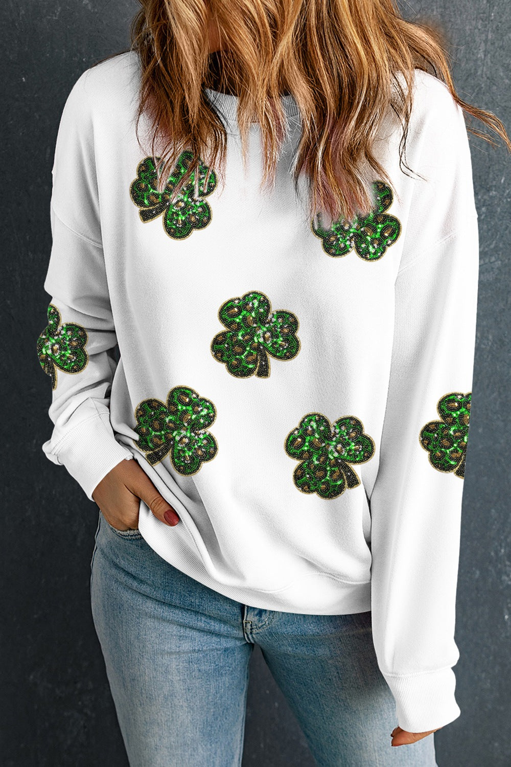 Sequin Lucky Clover Long Sleeve Sweatshirt (ships 2-3 weeks)