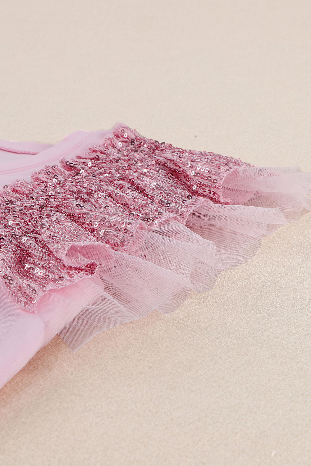 Pink Sequin & Ruffle Sleeve Top (ships 1-2 weeks)