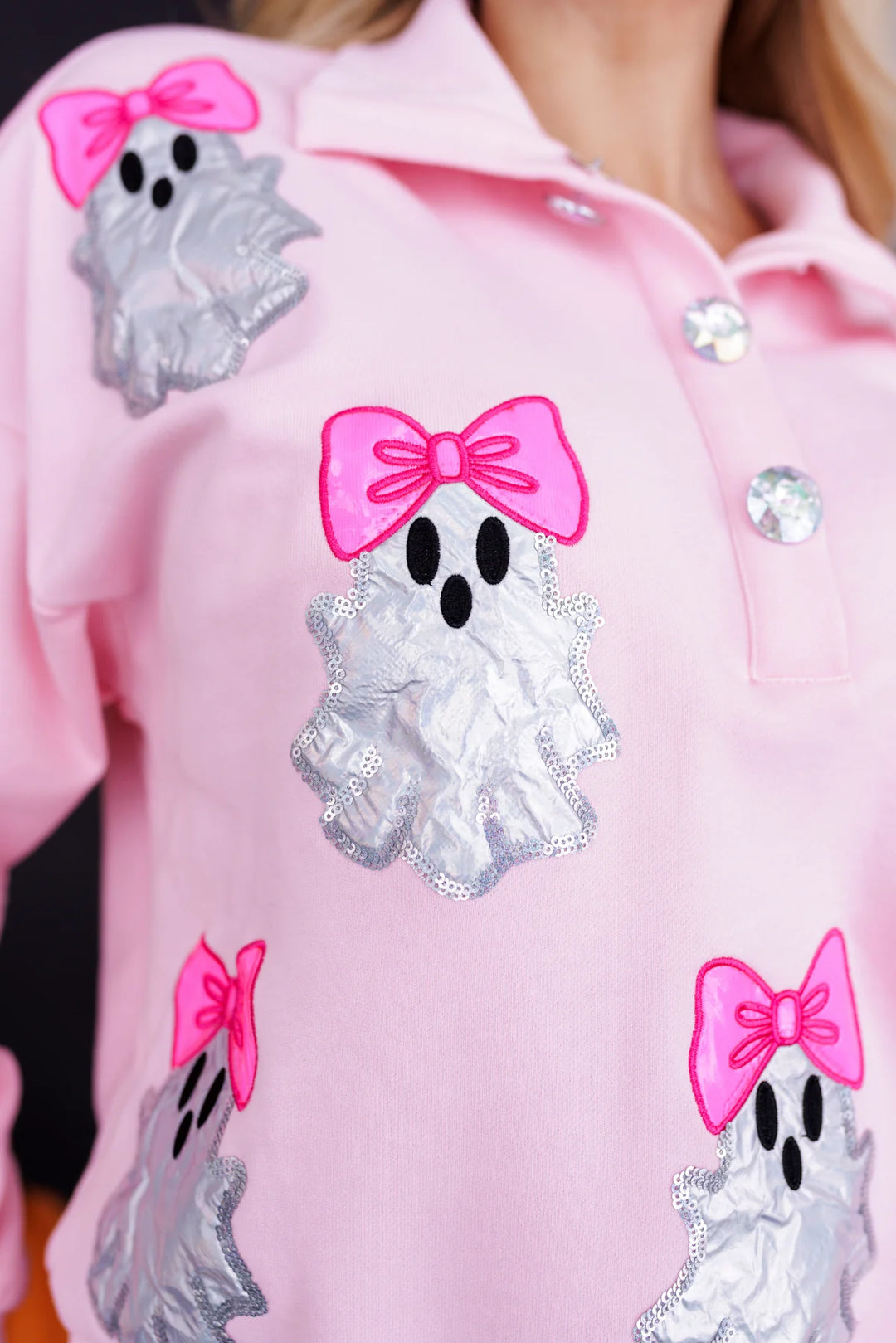 BRIANNA CANNON GIRLY GHOST HALF BUTTON UP SWEATSHIRT RTS (READY TO SHIP)