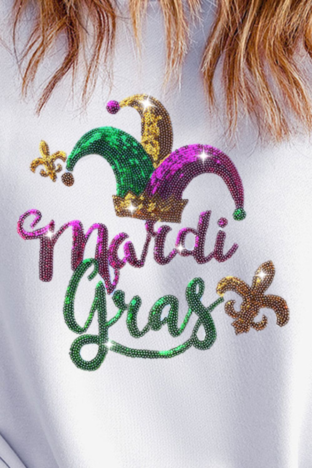 MARDI GRAS Sequin Round Neck Sweatshirt (ships 1-2 weeks)