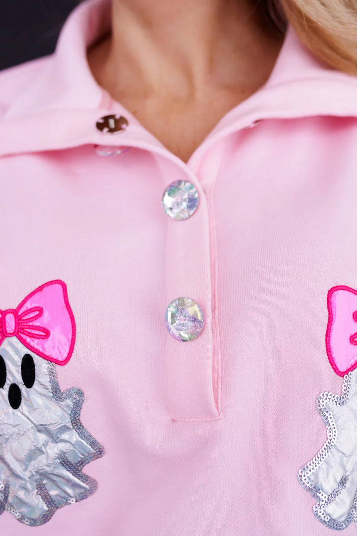 BRIANNA CANNON GIRLY GHOST HALF BUTTON UP SWEATSHIRT RTS (READY TO SHIP)