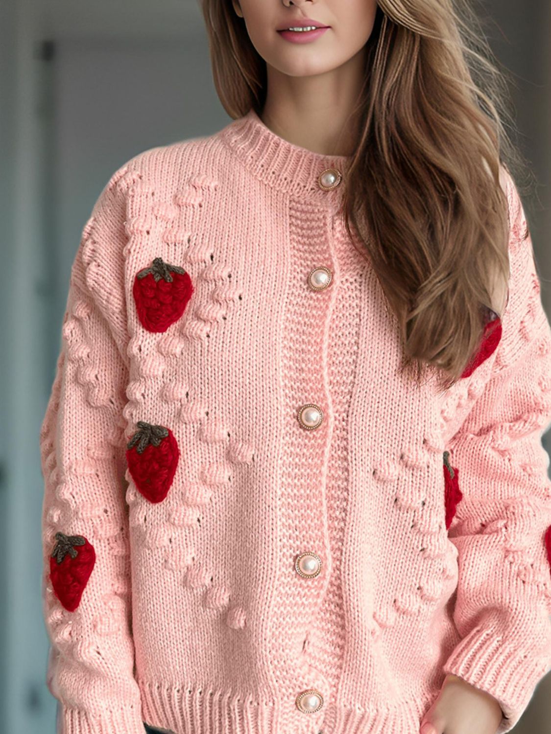 Strawberry Button Down Long Sleeve Cardigan (ships 2-3 weeks) 3 colors