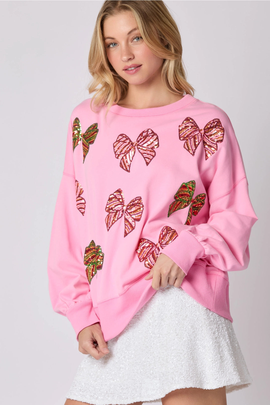 Pink Sequin Christmas Bow Top (ships 2-3 weeks)