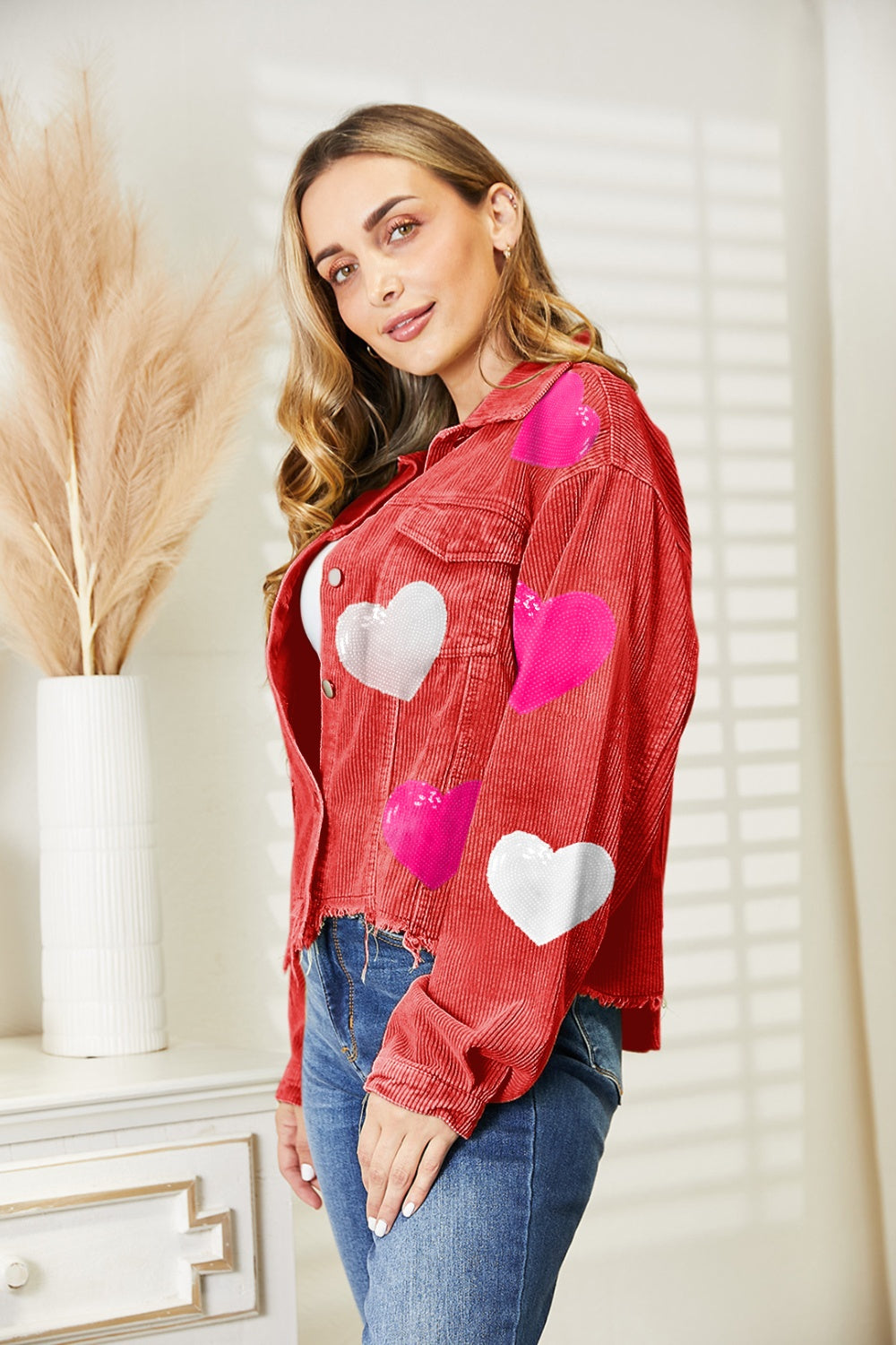 Heart Sequin Dropped Shoulder Jacket (ships 1-2 weeks)