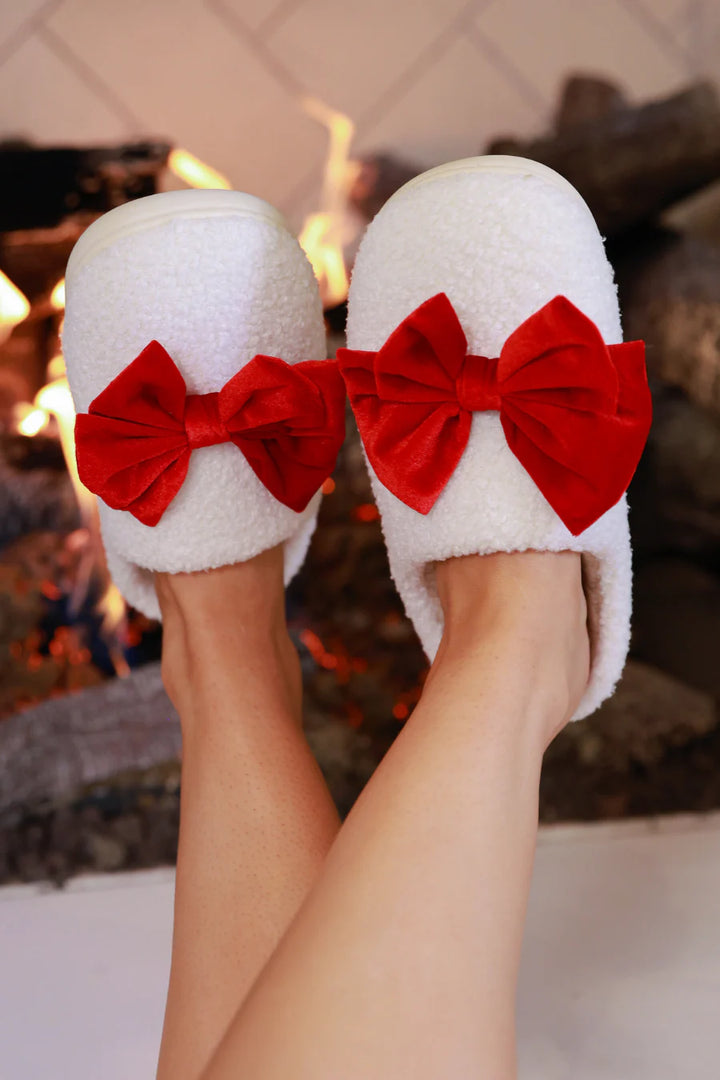 Ivory & Red Holly Slippers (PREORDER)