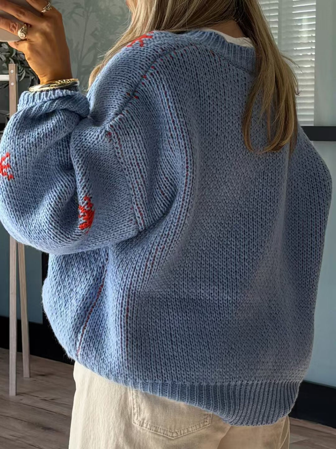 Boot Pattern Round Neck Dropped Shoulder Sweater (ships 1-2 weeks)