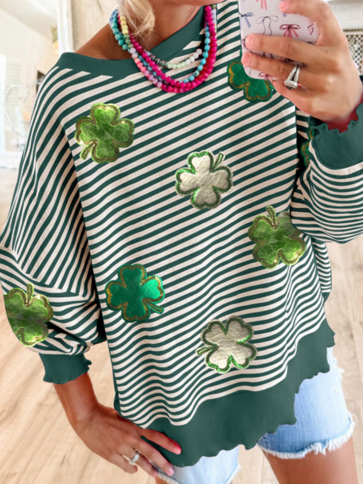 Stripe Lucky Clover Drop Shoulder Sweatshirt  (ships 2-3 weeks)