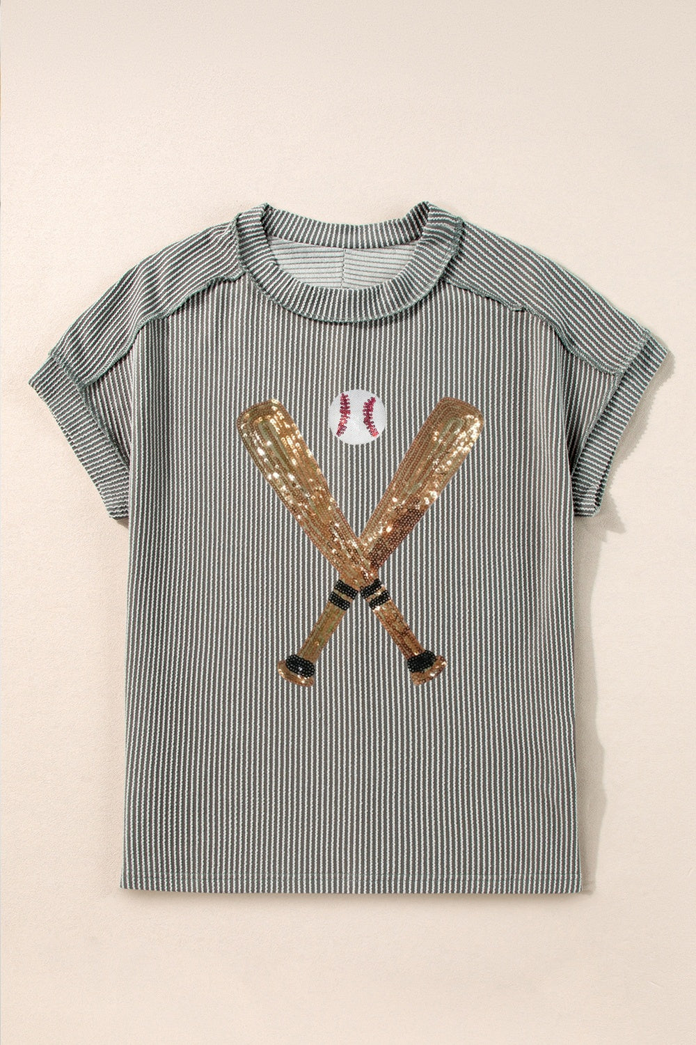 Sequin Baseball Round Neck Short Sleeve T-Shirt (1-2 week preorder)