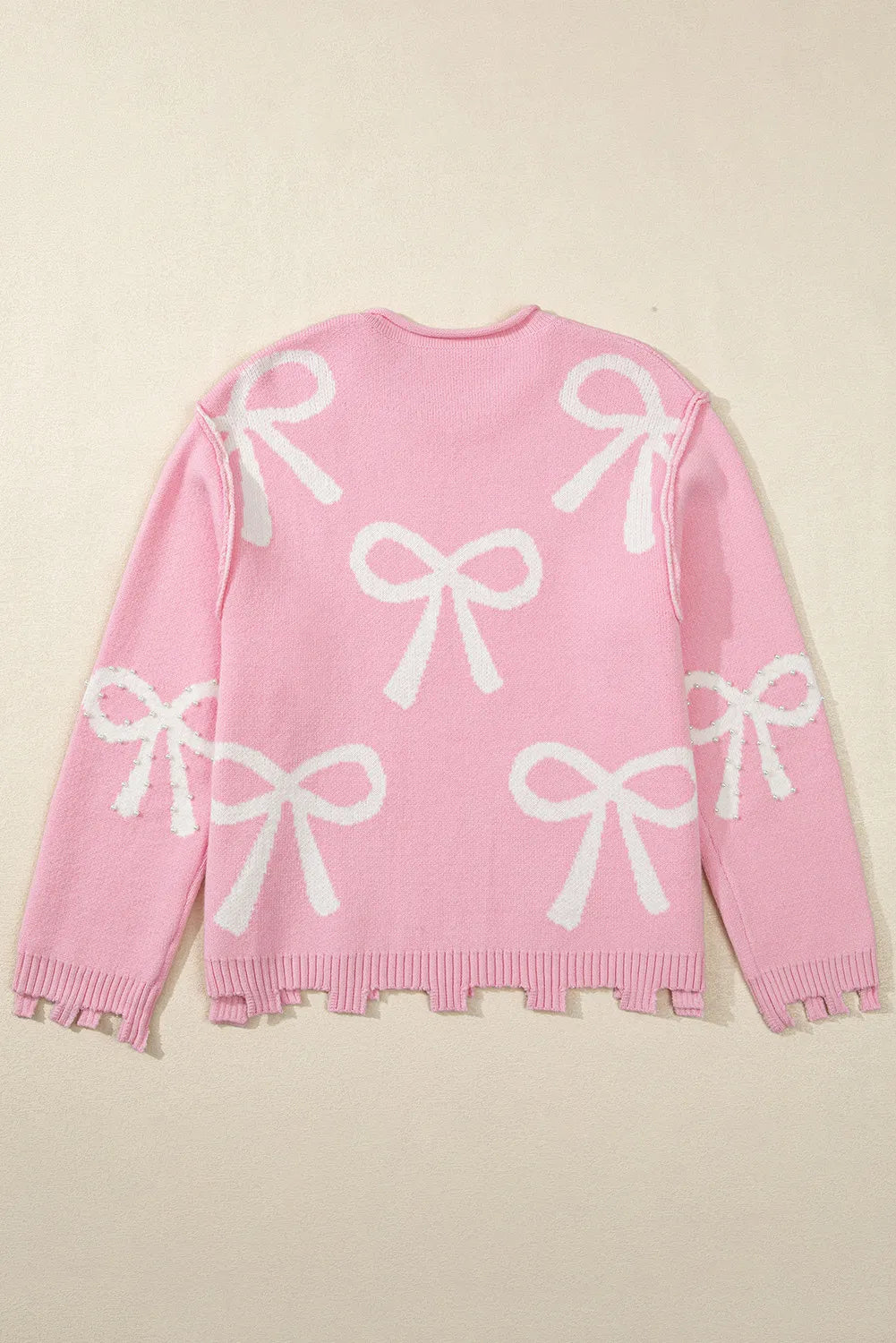 Pearl Detail Bow Sweater Pink (ships 1-2 weeks)