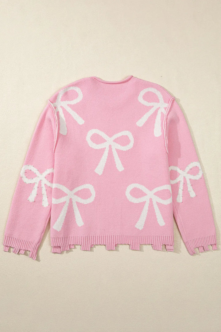 Pearl Detail Bow Sweater Pink (ships 1-2 weeks)