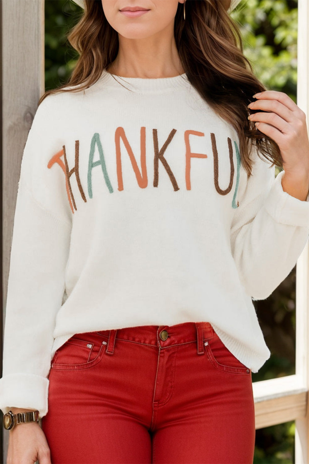 THANKFUL Round Neck Long Sleeve Knit Top ships 2-3 weeks