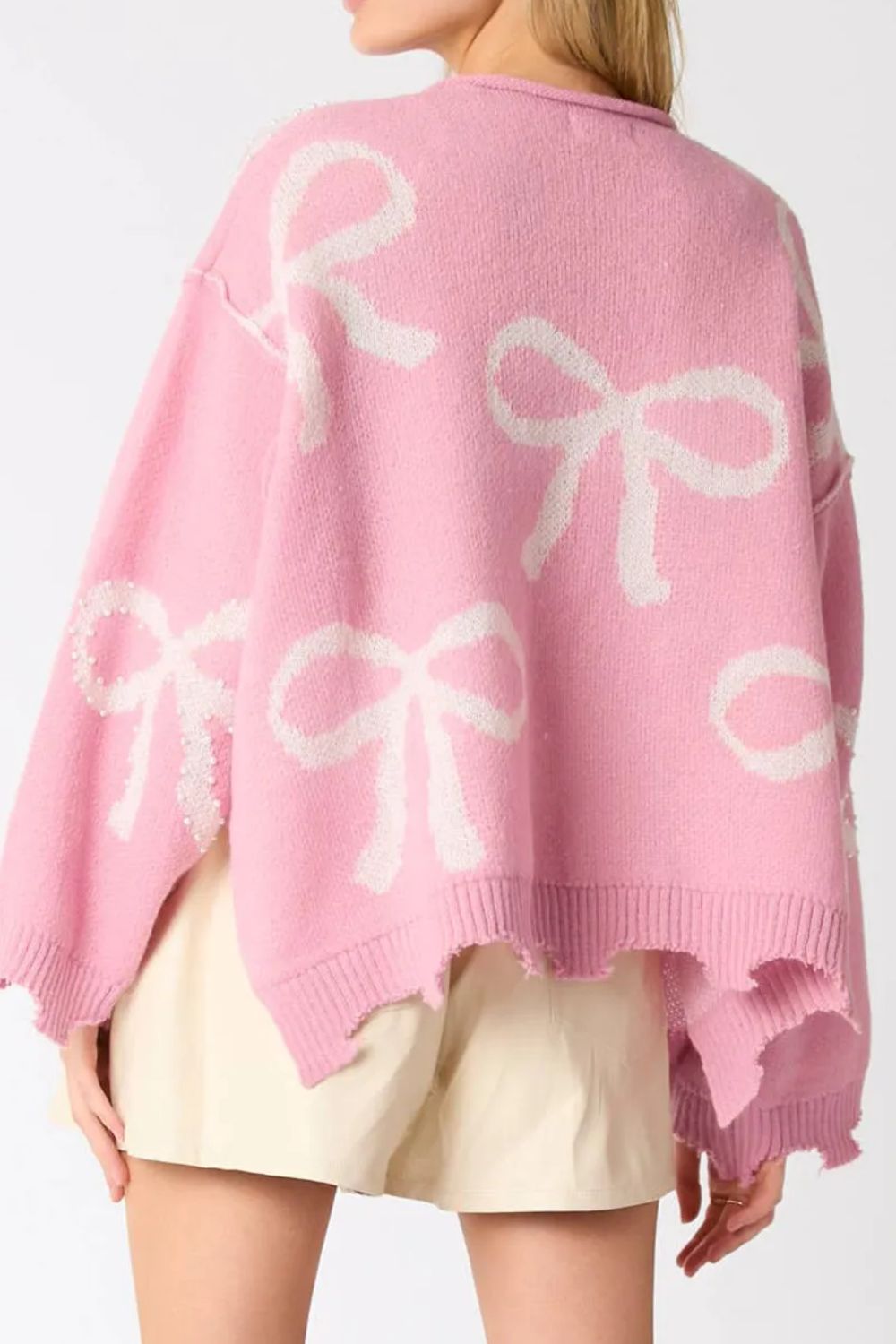 Pearl Detail Bow Sweater Pink (ships 1-2 weeks)