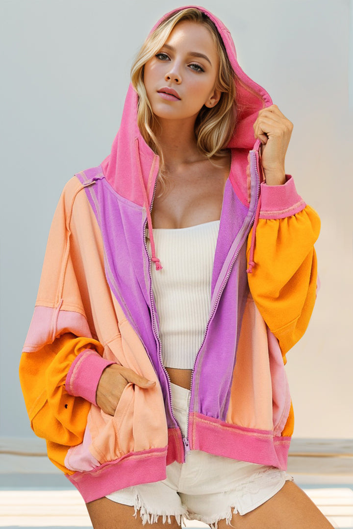 Color Block Zip Up Hoodie (ships 1 week)