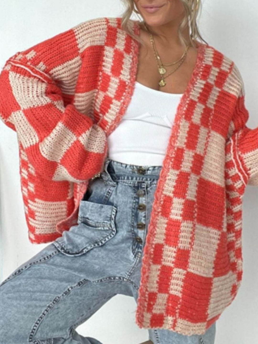 Plaid Open Front Long Sleeve Cardigan (ships 1-2 weeks)