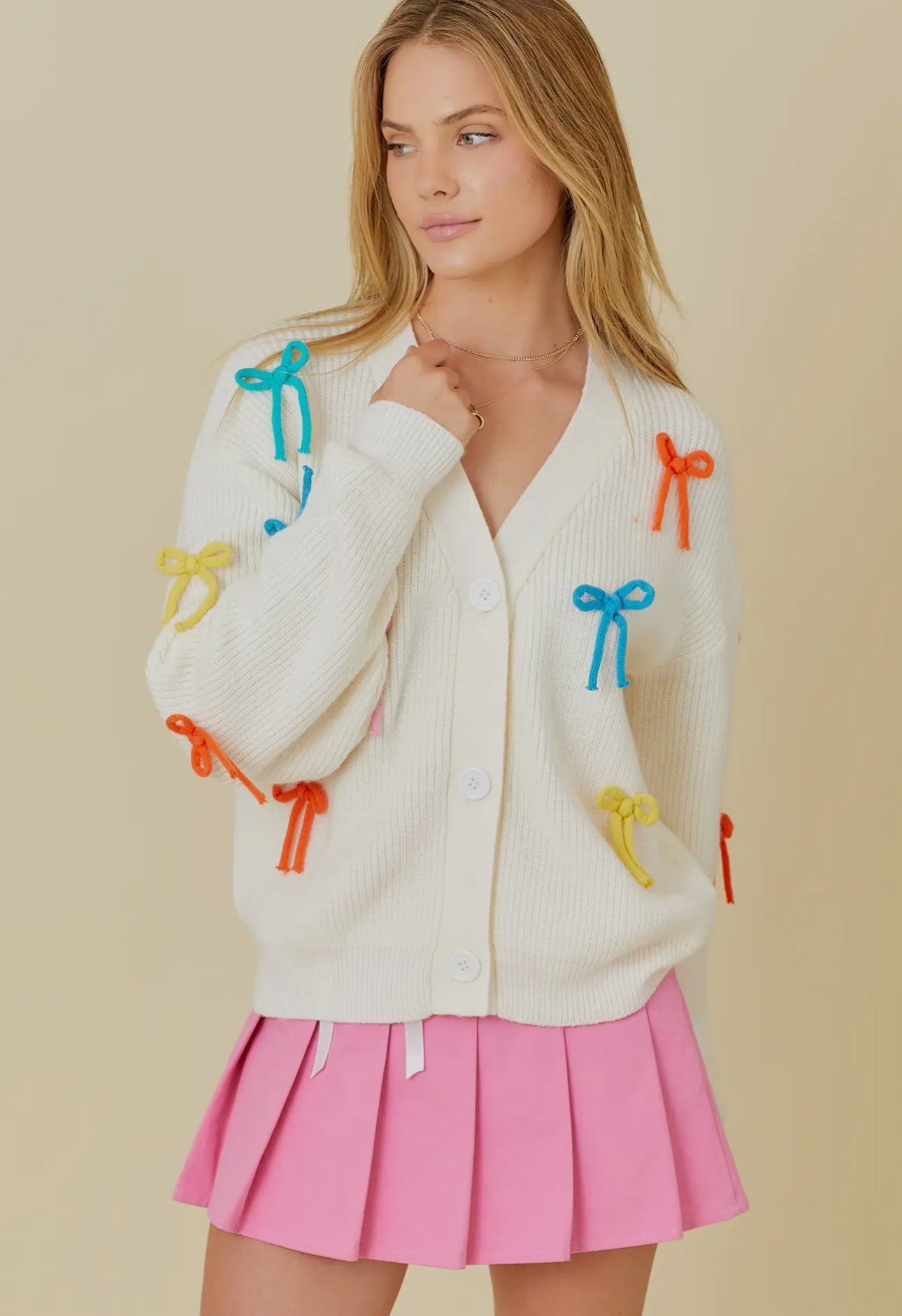 Multicolor Bow Detail Cardigan