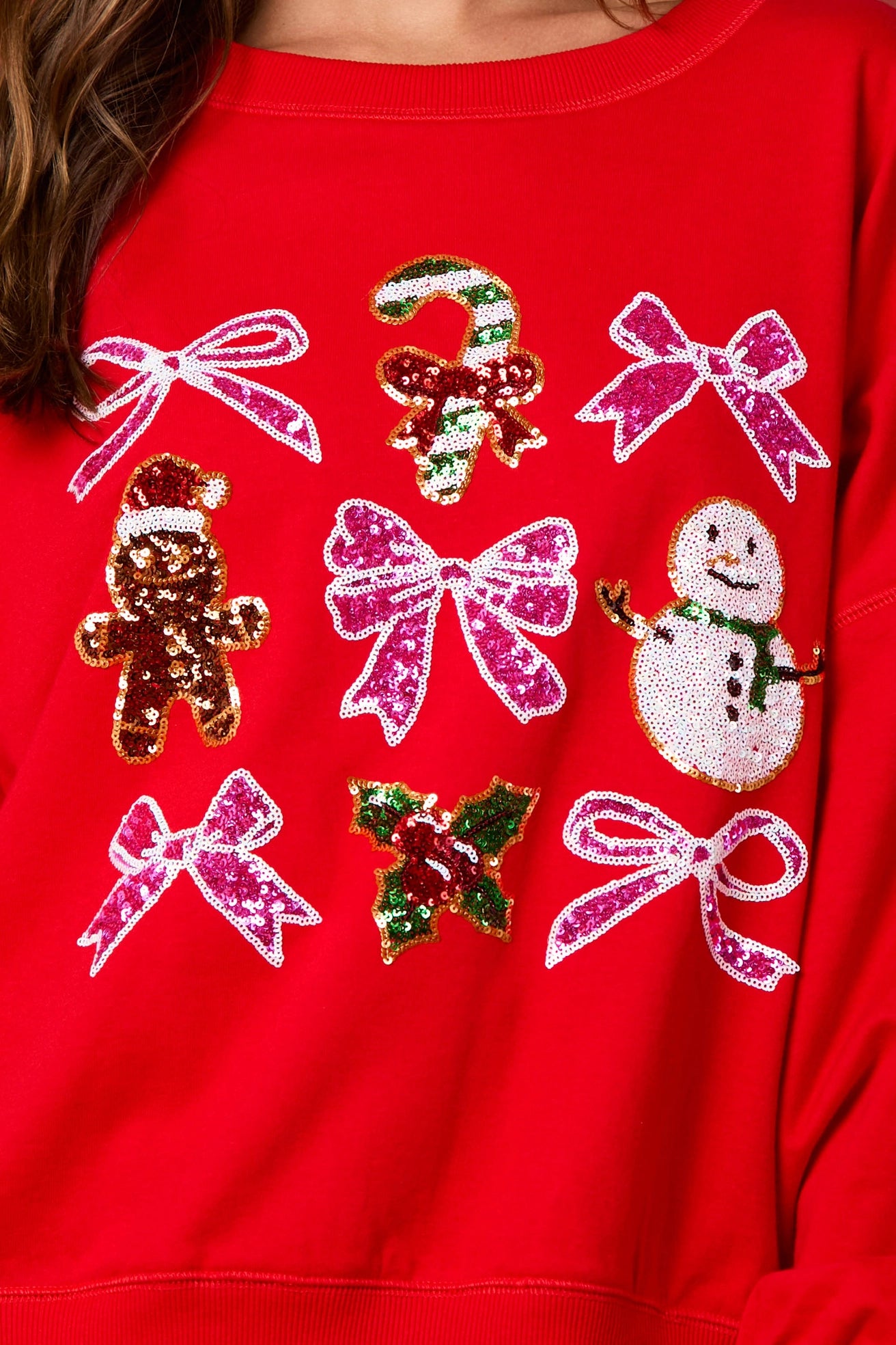 Gingerbread man & Snowman Red Sequin Top (ships 1-2 weeks)