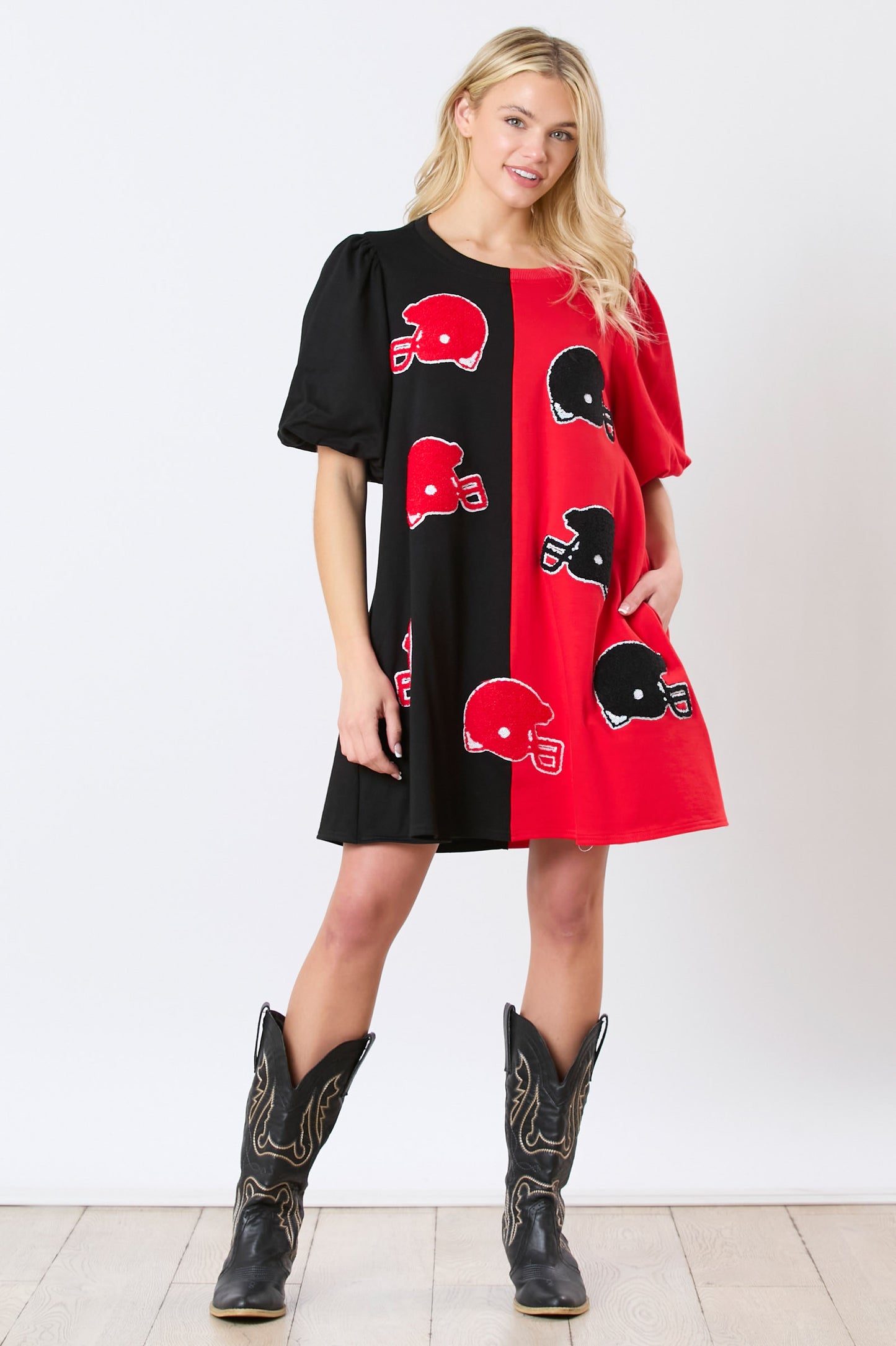 Colorblock football helmet dress (RED AND BLACK)