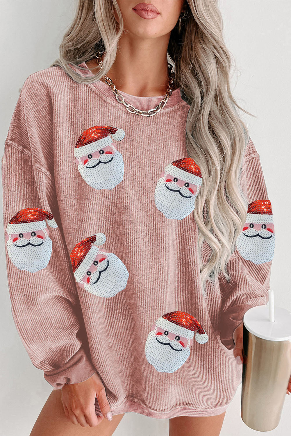 Sequin Santa Patch Ribbed Sweatshirt ships 2 weeks 3 colors