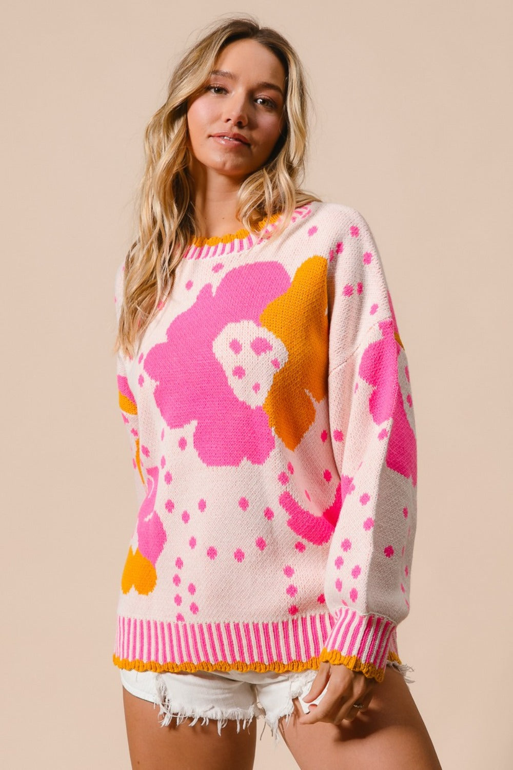 BiBi Flower Pattern Contrast Sweater RTS