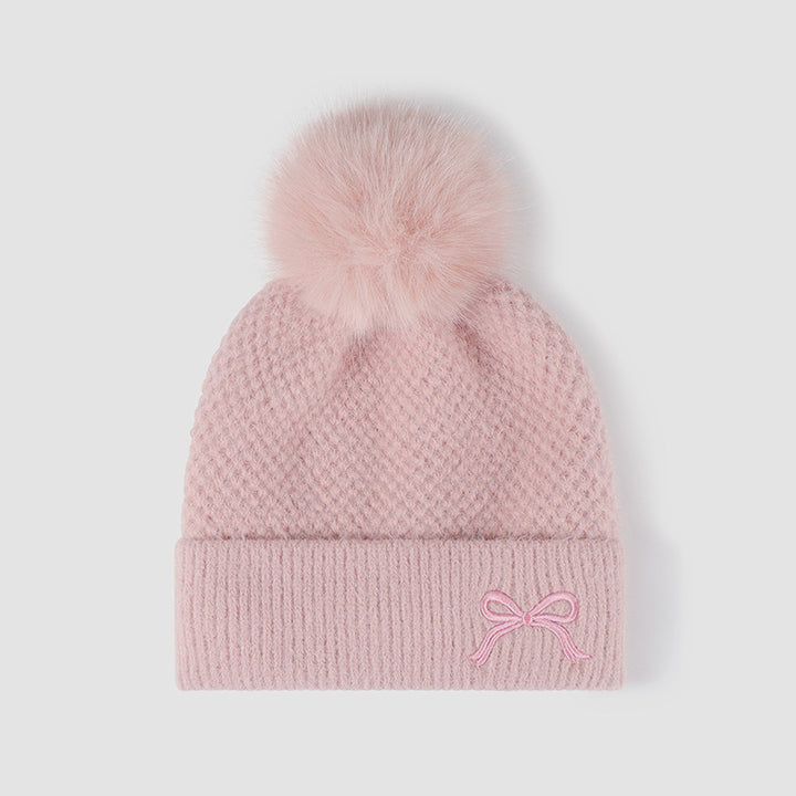 Thermal Bow Knit Hat with Pompom (ships 1-2 weeks) multiple colors