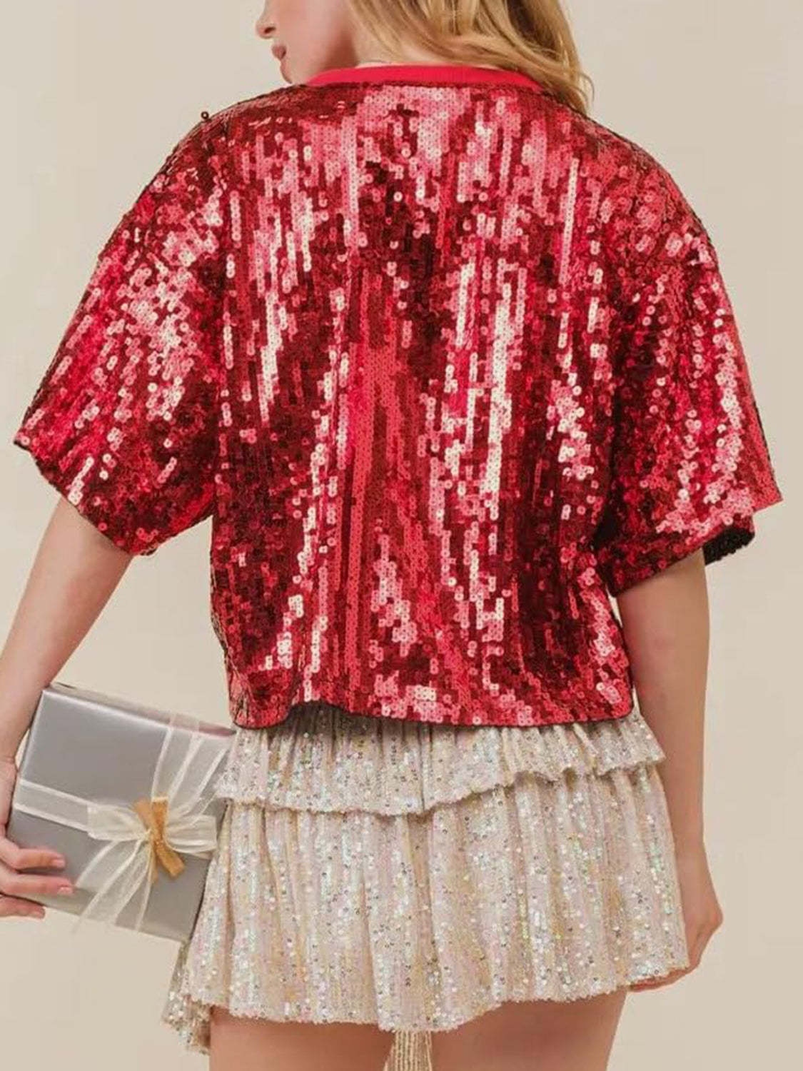 Present bow sequin top ( ships 2-3 weeks)