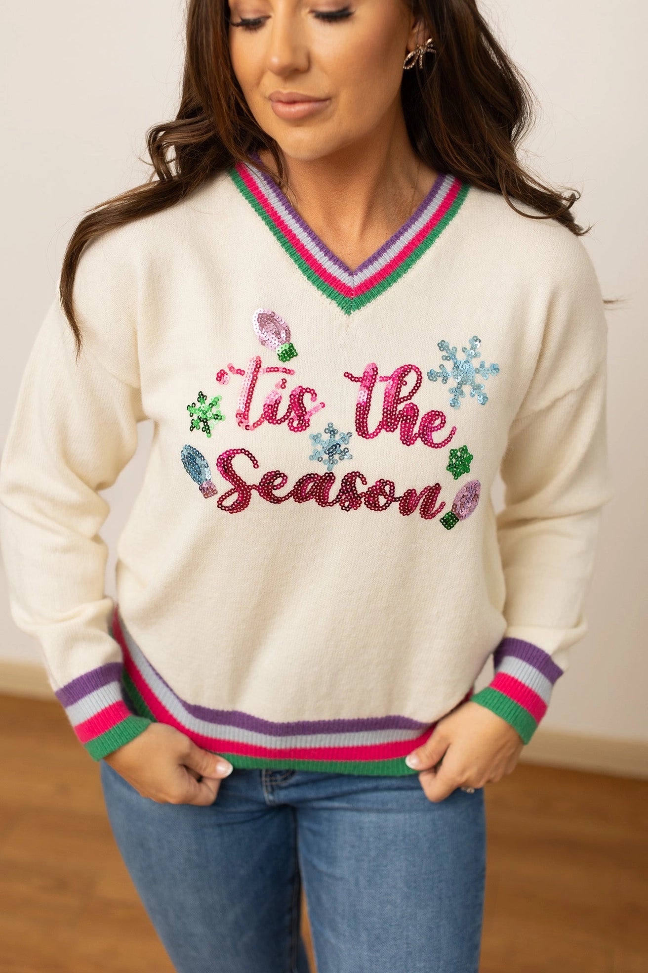 Tis the Season Sequin Multicolor Sweater (ships 1 week)