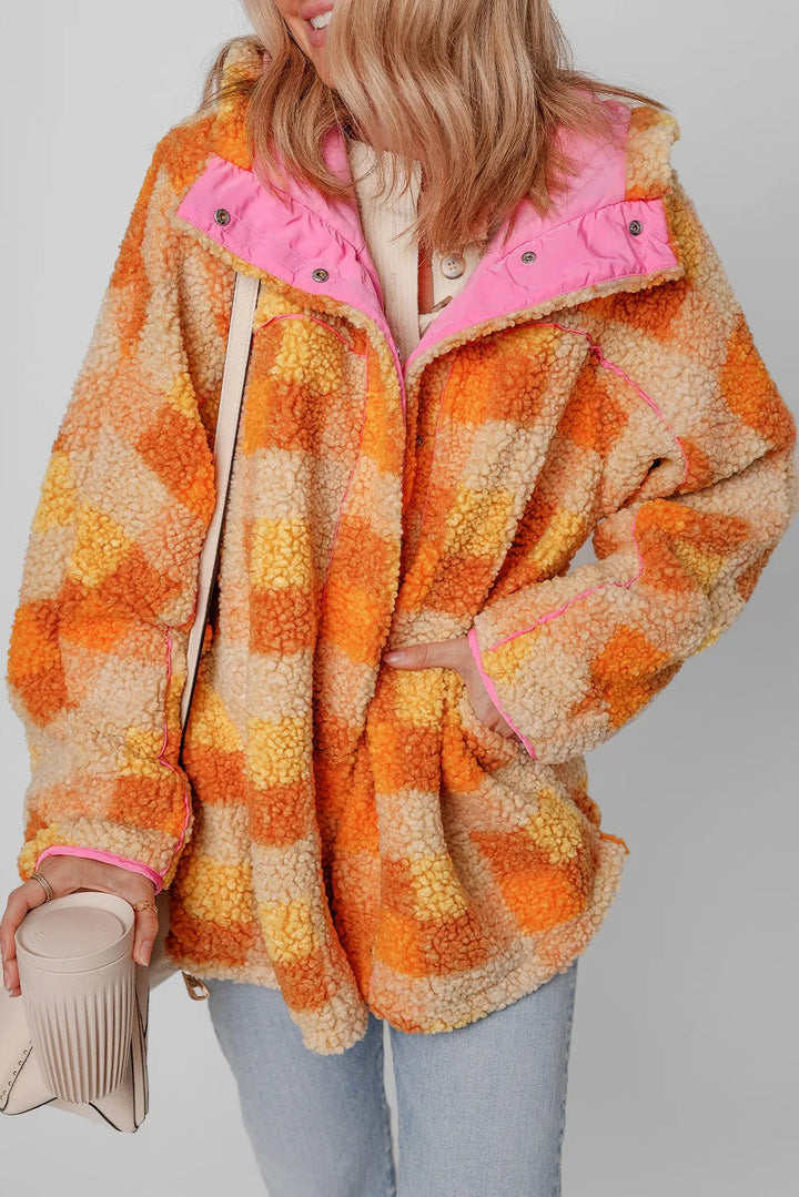 Pink & Orange Plaid Long Sleeve Hooded Jacket (ships 1-2 weeks)