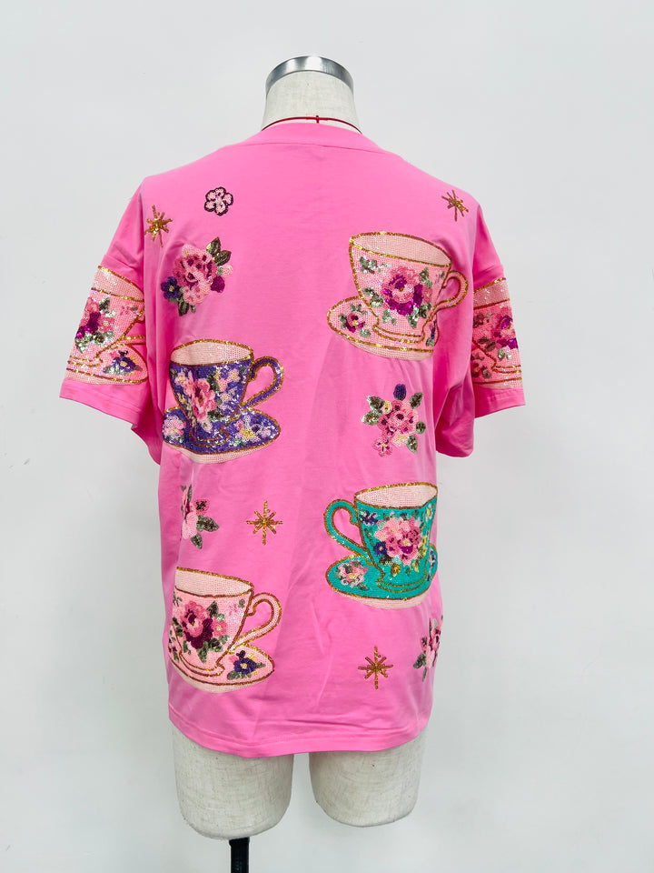 TEACUP SEQUIN PINK SHIRT (PREORDER)