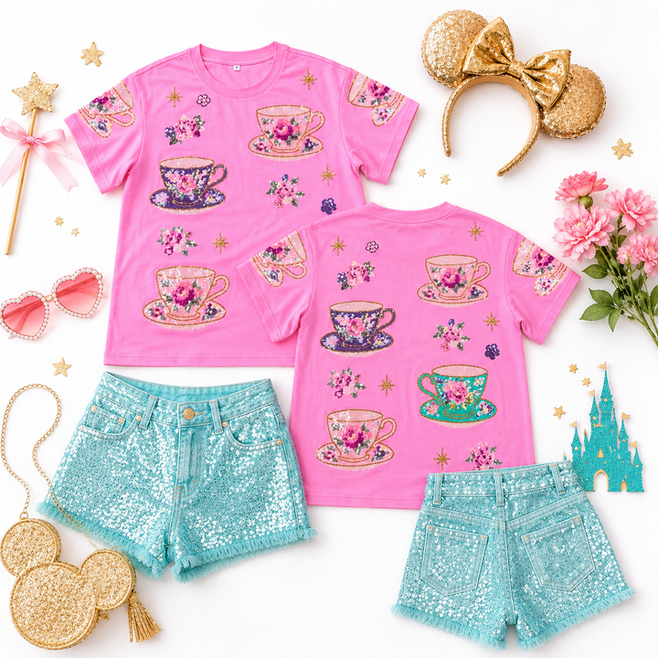 TEACUP SEQUIN PINK SHIRT (PREORDER)