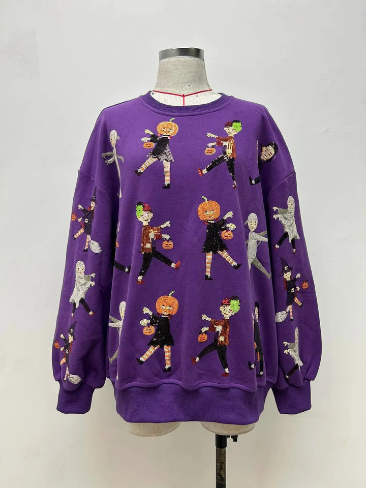 DANCING TRICK OR TREATERS PURPLE PULLOVER RTS (READY TO SHIP)