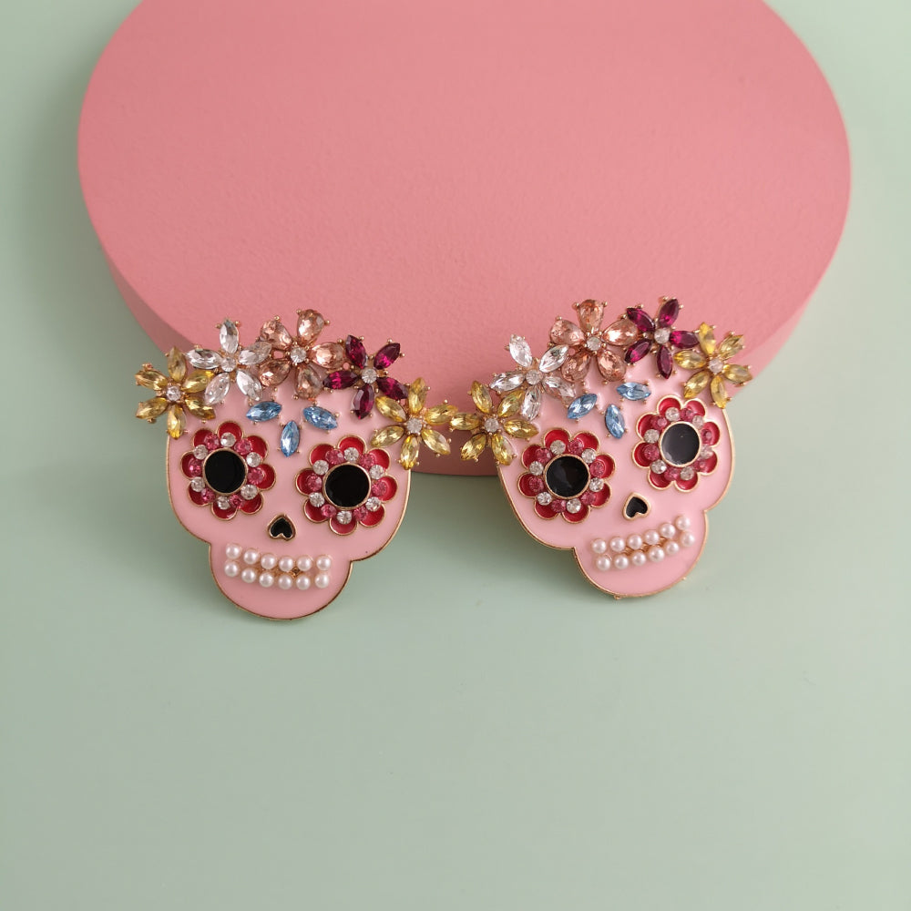 Skull Rhinestone Alloy Earrings