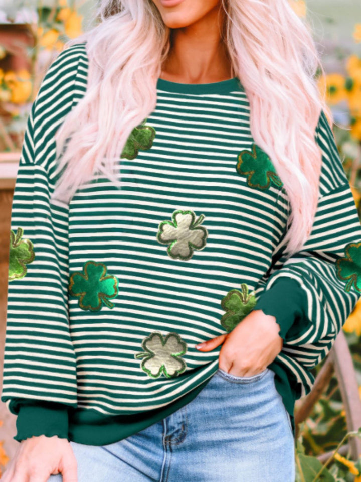 Stripe Lucky Clover Drop Shoulder Sweatshirt  (ships 2-3 weeks)