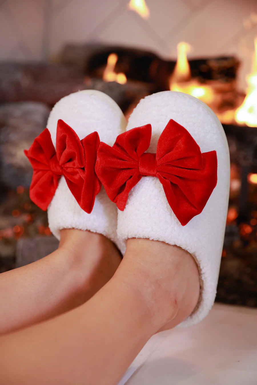 Ivory & Red Holly Slippers (PREORDER)