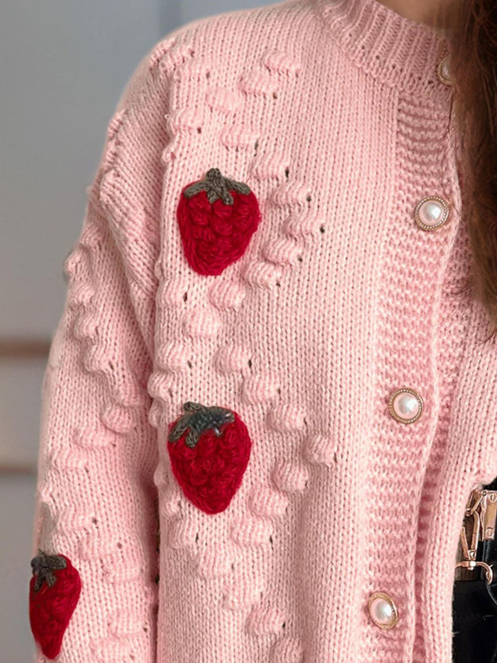 Strawberry Button Down Long Sleeve Cardigan (ships 1-2 weeks)