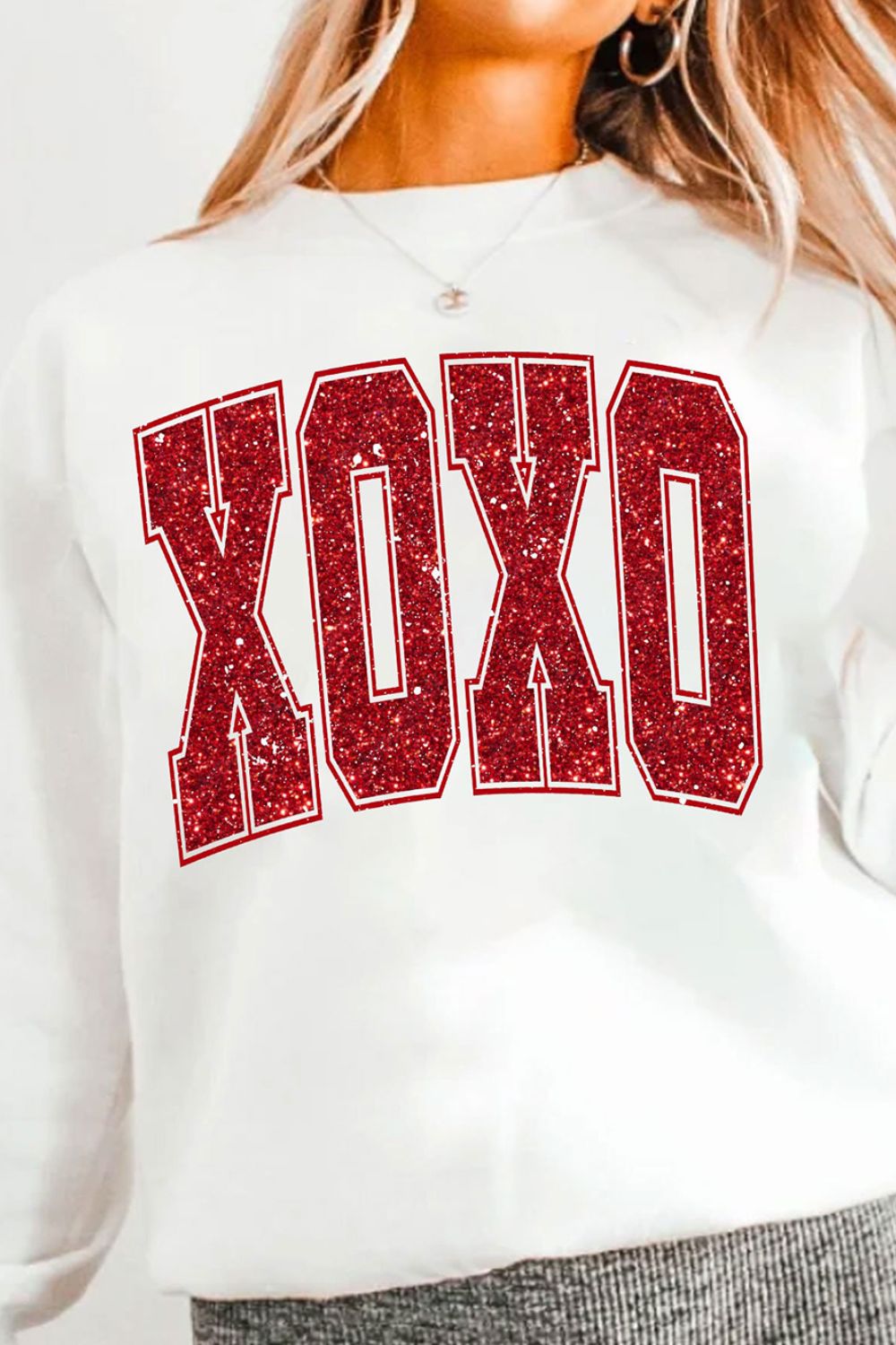 Valentine’s Day XOXO Glitter pullover ships 1-2 weeks