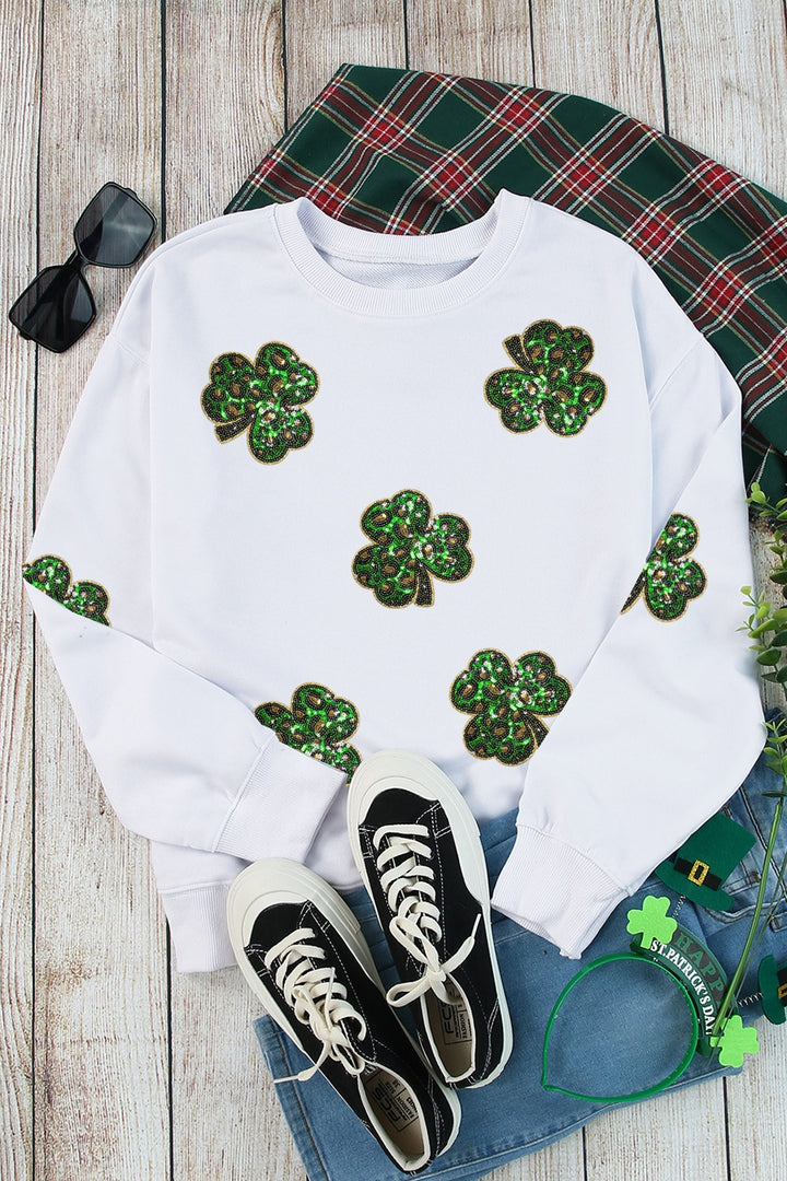 Sequin Lucky Clover Long Sleeve Sweatshirt (ships 2-3 weeks)