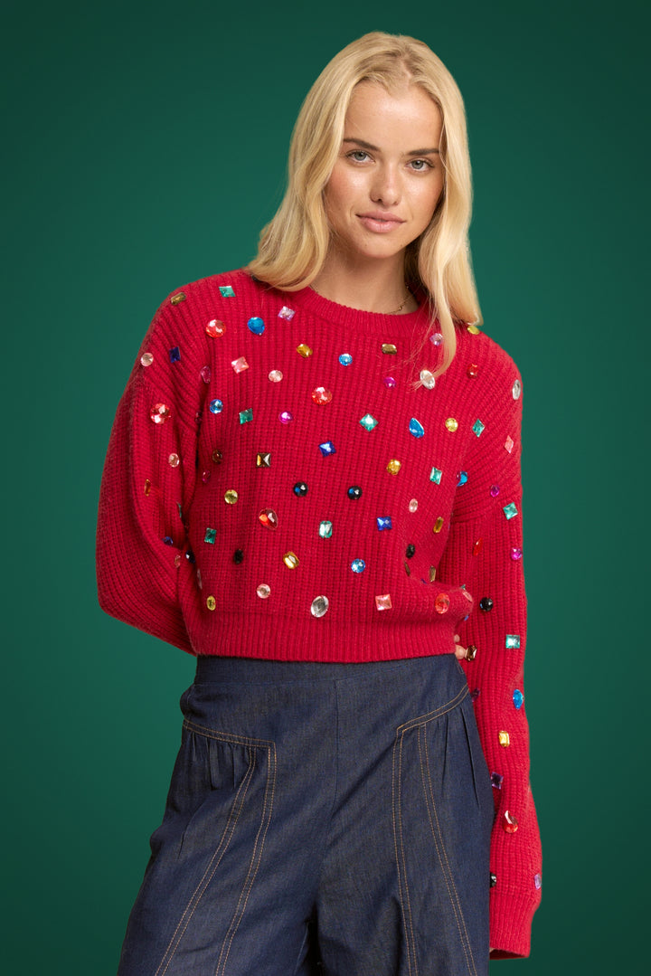 RHINESTONE RED SOFT KNIT SWEATER RTS