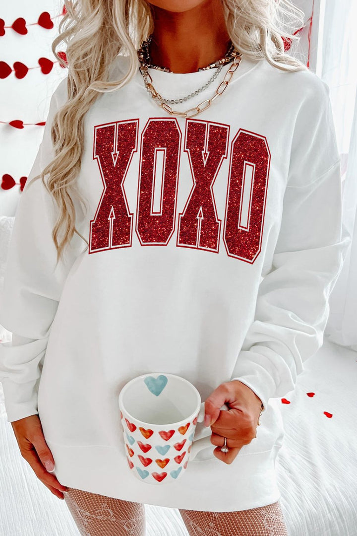 Valentine’s Day XOXO Glitter pullover ships 1-2 weeks