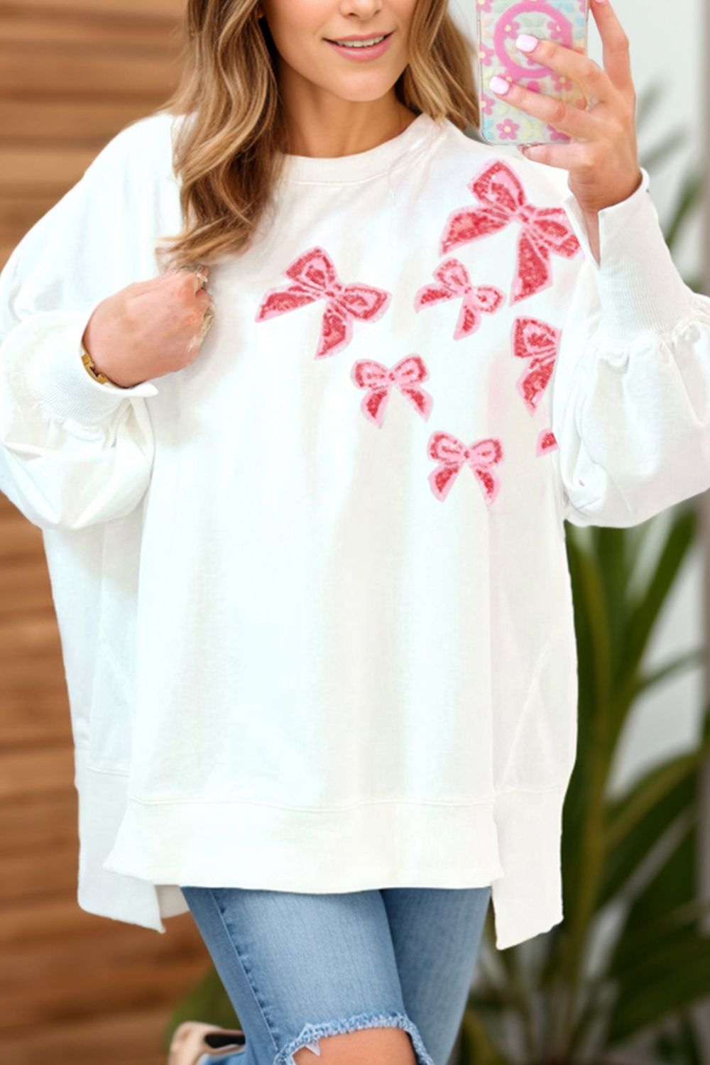 Sequin Pink Bow Pullover (ships 1-2 weeks)