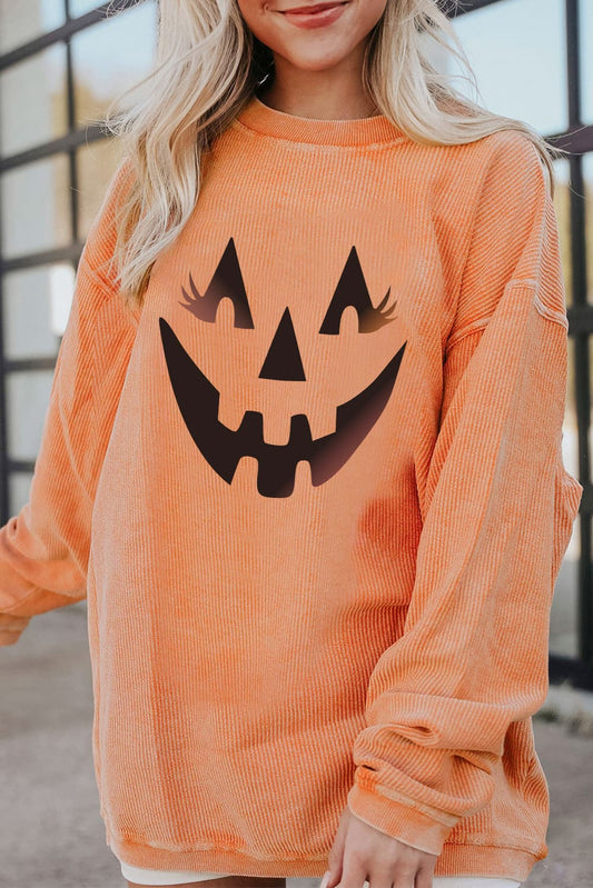 Round Neck Dropped Shoulder Jack-O'-Lantern Graphic Sweatshirt (ships 2 weeks)