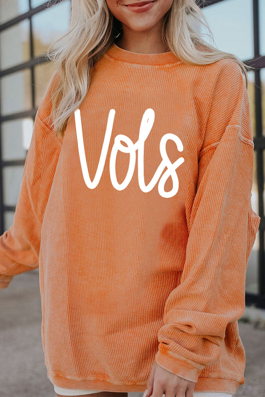 Orange Vols Letter Graphic Crinkle Ribbed Oversized Sweatshirt (ships 2-3 weeks)