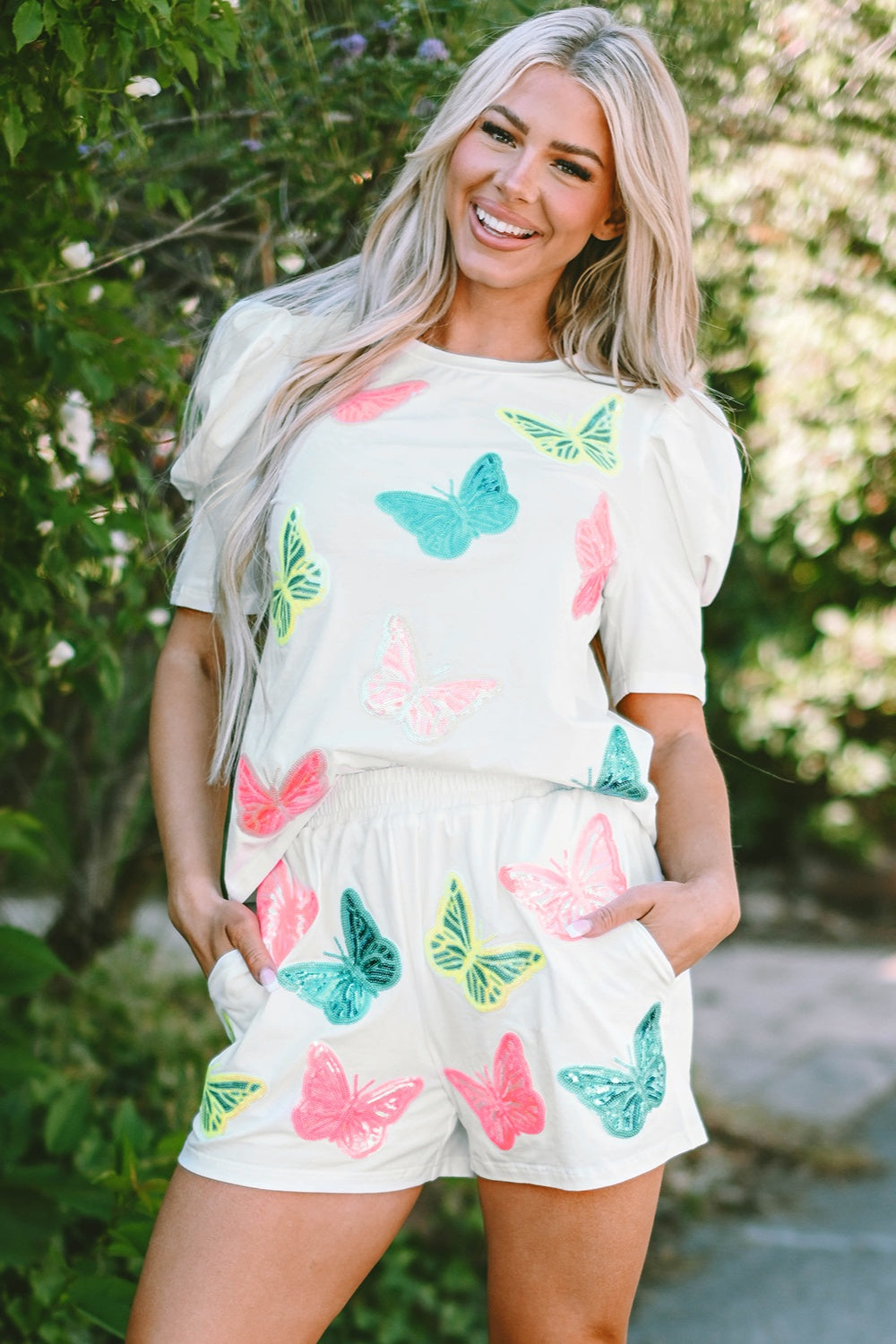 Butterfly Round Neck Top and Shorts Set(ships 1-2 weeks)