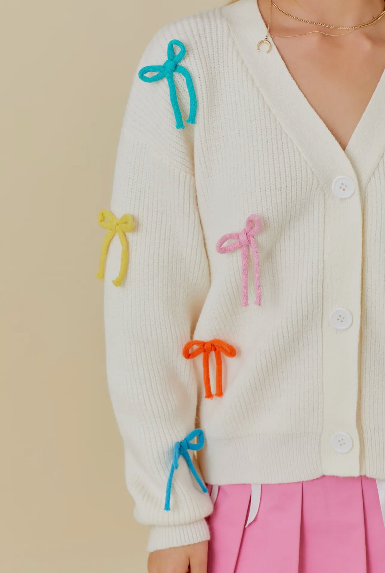 Multicolor Bow Detail Cardigan