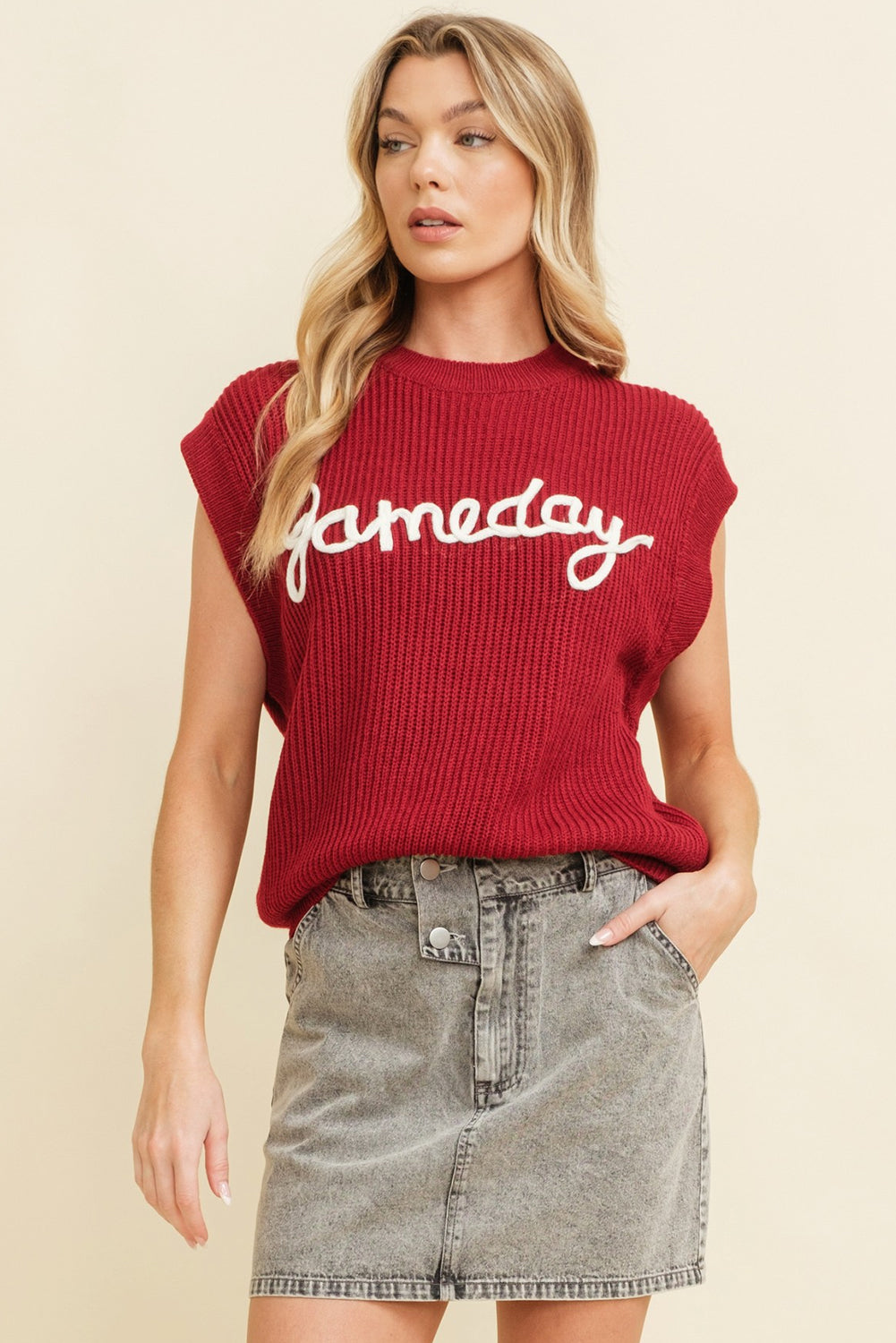 Racing Red Game Day Letter Pattern Knitted Sweater (ships 2-3 weeks)