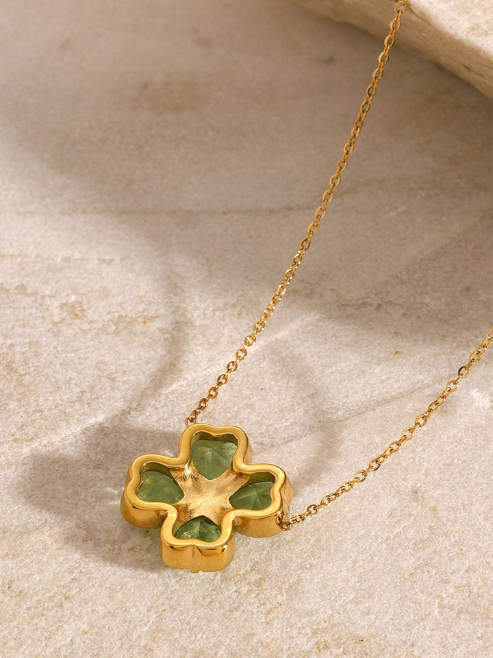 Stainless Steel Zircon Lucky Clover Pendant Necklace (ships 2-3 weeks)